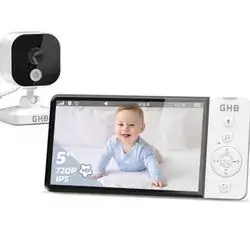 GHB ABM700 Baby Monitor with Camera 5 Inch 720P HD 5000 mAh IPS Display VOX Mode Digital Zoom Night Vision Intercom Temperature Display