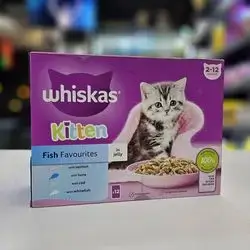 Whiskas For Kitten Fish Flavor In Jelly ( Salmon , Tuna , Cod , White Fish ) 12 Bags