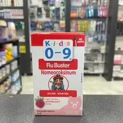 enfants 0-9 flu buster homeocoksinum dye-free suger-free great tasting raspberry flavor 25ml 0-9 years 15drops every 8 hours