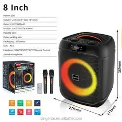 NDR-1745 8" Supper Bass Portable Wireless Bluetooth Speaker with 2 Rechargable Wireless Mic RGB Light, FM Mic, FM, AUX, USB, SD Card, Karaoke Speaker with Dual Mic Buffel Subwoofer Music Player Party Box NDR 1745 Partybox