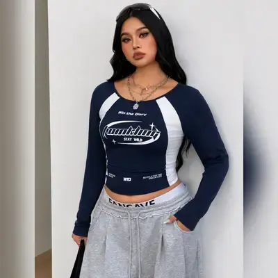 Coolane Women's Plus Size Streetwear Casual Long Sleeve Tees - 1XL