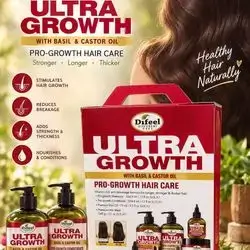 Difeel Ultra Growth with Basil & Castor Oil Pro-Growth Hair Care Set • Pro-Growth Shampoo: 354.9 ml / 12 fl oz • Pro-Growth Conditioner: 354.9 ml / 12 fl oz • Premium Hair Oil: 75 ml / 2.5 fl oz • Premium Hair Mask: 340 g / 12 oz