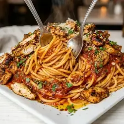 Spicy spaghetti with chicken 