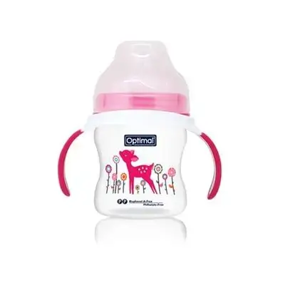 Breast-Like Extra Wide Neck Feeding Bottle 150ml (+0) with Handle - Pink