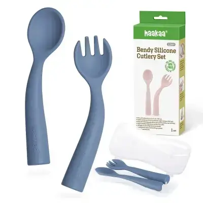 Haakaa Bendy Silicone Cutlery Set Blue