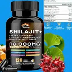 Himalayan Organic Shilajit, for Men and Women, with Ashwagandha, Ginseng, Rhodiola Rosea, Ginkgo Biloba, Fulvic Acid & More Trace Minerals, Shilajit, 18000mg, 120 Caps Shilajit