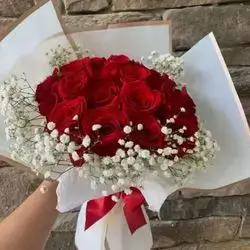 20 Roses With Gypsophila Bouquet