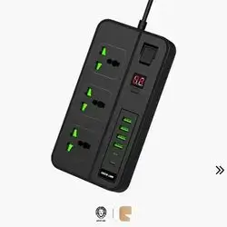 Green Lion GS-150 3000W Universal Power Socket with 3 AC Outlets, 4 USB-A, 2 USB-C & 24H Timer - Black
