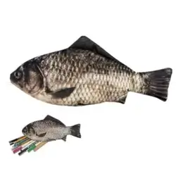 1pc Carp-Shaped Large Capacity Canvas Pencil Case, Made Of Polyester Fiber, Portable Student Stationery Storage Box