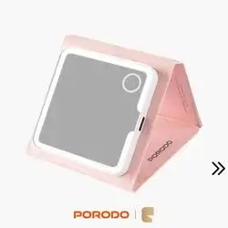 Porodo Lily LED Portable Tri-Fold Makeup Mirror Dimmable Studio Lighting & Rechargeable Battery - Pink