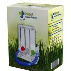 This is a Prima Medical Supplies 3-ball incentive spirometer, also known as a deep breathing lung exerciser