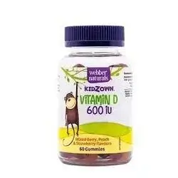 Webber Naturals Kidzown Vitamin D3 600IU Mixed Berry, Peach & Strawberry flavors 60 gummies