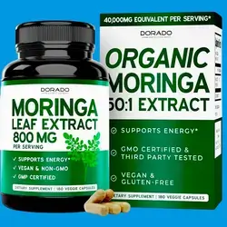 Organic Moringa, 40,000mg Moringa , Pure Superfood Organic Moringa Leaf Extract (50:1), Energy, Skin, Gut Health, improve insulin sensitivity & reduce fasting blood sugar levels, Rich in Antioxidants & Vitamins&Minerals& 9 Amino Acids, 180 Caps moringa