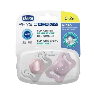 PHYSIOFORMA Micro Light And Small Silicone Pacifier 0-2m Pink 2 Pcs _ Chicco