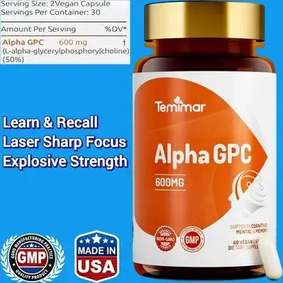 Alpha GPC, 600mg, Bioavailable Choline, Supports Learning, Memory, Focus, Cognitive Function, Made in USA, 60 Caps alpha gpc 