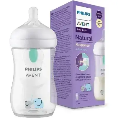 Avent Natural Response 3.0 Anti-Colic Baby Bottle Elephant Design From 1 Month - 260ml