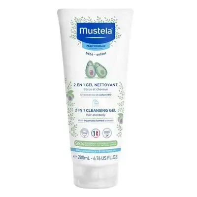 Mustela 2 In 1 Cleansing Gel Hair & Body 200 ml//موستيلا- جل الاستحمام 2 في 1 لشعر وجسم الرضيع- 200 مل