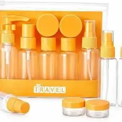 Travel Bottles for Toiletries with Pouch, 6 Pieces Refillable Containers for Shampoo, Lotion, Creams, Perfume, Cosmetics, Portable Travel Kit (Colour May Vary)