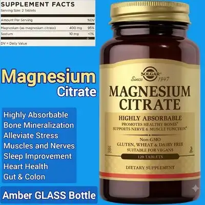 Solgar, magnesium citrate, magnesium, high Absorption, Calmness, Relaxation, Rest & Sleep, Muscle, Nerves, Gut & Colon, 120 Tablets magnesium citrate 