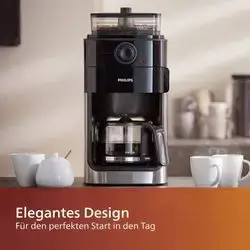 Philips Filter Coffee Machine with Grain Grinder - 1.2L Glass Jug, Up to 12 Cups, Black/Metal (HD7767/00)