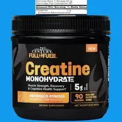 21st Century, Full Fuel 365, Creatine Monohydrate, Unflavored, Micronized Powder, 90 Servings - 5g per Serving, No Fillers or Additives, Gluten-Free, for Muscle Strength, Recovery & Cognitive Health, Creatine, 454g Creatine Monohydrate