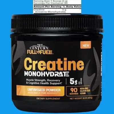 21st Century, Full Fuel 365, Creatine Monohydrate, Unflavored, Micronized Powder, 90 Servings - 5g per Serving, No Fillers or Additives, Gluten-Free, for Muscle Strength, Recovery & Cognitive Health, Creatine, 454g Creatine Monohydrate