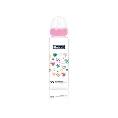 Glass Narrow Neck Feeding Bottle 240ml (+6) - Pink