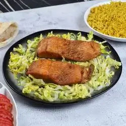 Fried Salmon with Red Rice and Special Sauce