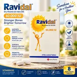 Ravidal® Dry Vitamin D3 100 CWS – 50,000 IU – 8 Film-Coated Tablets