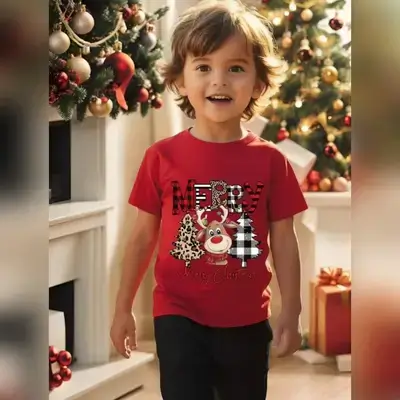Christmas Young Boy Fashion Short Sleeve Casual Basic T-Shirt - 5 Years