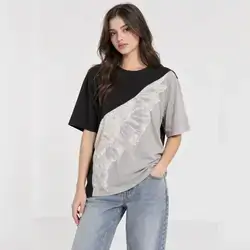 SHEIN Color Block T-Shirt featuring a black and gray - XL