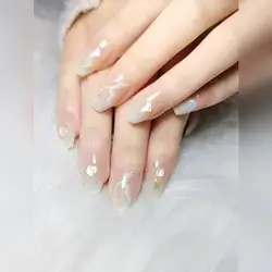 24pcs Short Coffin Shell Print Fake Nail