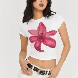 SHEIN Unity Women's Floral Print Short Sleeve Crop Top T-Shirt - Small