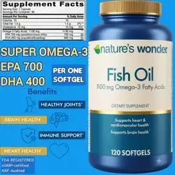 Omega 3,Fish Oil, 1100mg Omega-3, Superior EPA 700mg & DHA 400mg, omega3, EPA & DHA for Healthy Joints, Heart, Immune System, Eyes, Inflammation, Blood Flow, Skin, 120 Softgels Omega 3