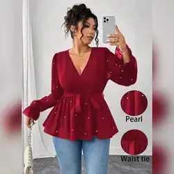 Elenzga Plus Size Women's Bestselling V-Neck Elegant Fitted Blouse - 1XL