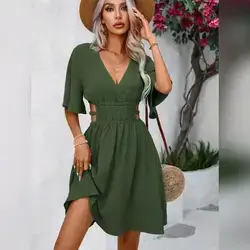 Wandoria Cut Out Waist Butterfly Sleeve Dress - Large