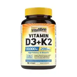 VitaLibre Vitamin D3 K2 Supplement, 10000 IU D3 / 200 mcg K2 90 Softgels