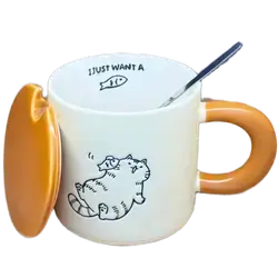 Cute Ceramic Cup with Lid and Spoon