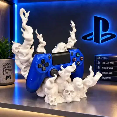 3D Printed Spooky Skull Gaming Controller Stand: Gothic Flame Design