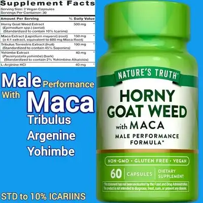 Horny Goat Weed, Maca, Tribulus, L-Arginine HCl, Yohimbe, 10%Active ICARIIN Flavonoids, male performance, Sexual Enhancement, testosterone boost, muscle growth, 60 Capsules horny goat weed 