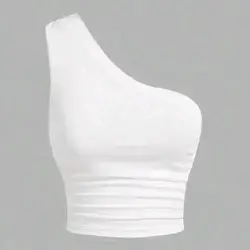 SHEIN EZwear White Knit One-Shoulder Tops - 2XL