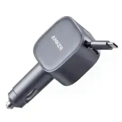 Anker 75W USB-C Car Charger with Built-in Retractable USB-C Cable - Black