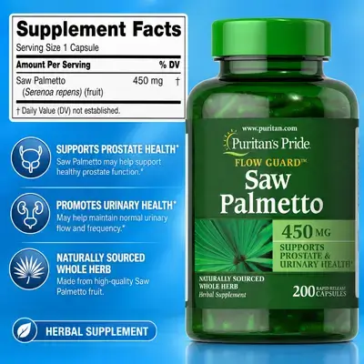 Saw Palmetto, 450mg, DHT Blocker, Hair Growth, Hair loss reduction, thicker hair, Prostate, Prostate Health, Urinary Comfort and Flow, Frequent Urination, 200 Capsules Saw Palmetto 