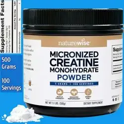 Micronized Creatine Monohydrate Powder, 5000mg (5g) Per Serving, Creatine Monohydrate, Women & Men, Pure, Unflavored, Made in USA, Lean Muscle Mass, Endurance, Creatine, 100 Servings, 500g creatine Monohydrate