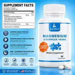Magnesium Complex, 6 in 1, magnesium, Magnesium Glycinate, magnesium Malate, magnesium Citrate, Taurine, Oxide, magnesium Threonate, GABA, Muscles, Nerves, Energy, metabolism, blood sugar, GABA Sleep Support, High Absorption, 90 Caps Magnesium Complex