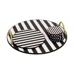 Wooden And Glass Patterned American Service 8 Prc