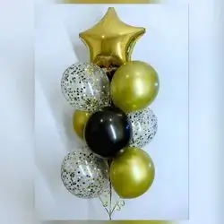 Gold, Black & Transparent Standard Helium Balloon Group – 8 Balloons
