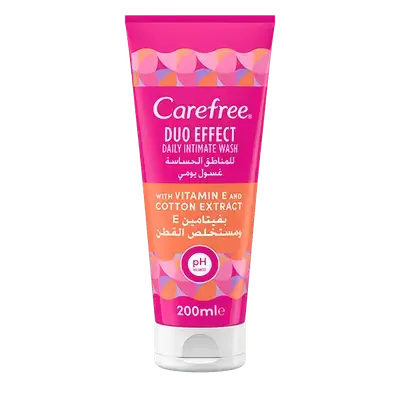 CAREFREE Duo Effect Daily Intimate Wash with Vitamin E and Cotton Extract, 200 ml
