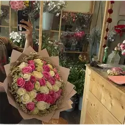 40 Rose Pink and Cream Bouquet