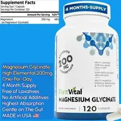 Magnesium Glycinate, 200mg Elemental Magnesium, High Absorption, Gentle On the Stomach, Free of Laxative Effects, Restful Sleep, Muscle & Nerve Function, Bone Health, Feel Calm & Relax, Gluten free, 120 Capsules Magnesium Glycinate